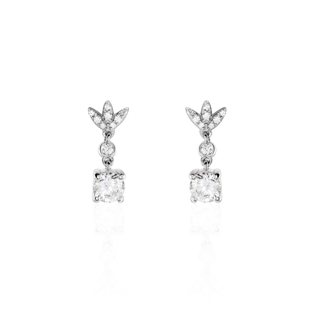 Damen Ohrringe Lang Weißgold 375 Zirkonia Blume Emilia  - Ohrringe mit Stein Damen | OROVIVO