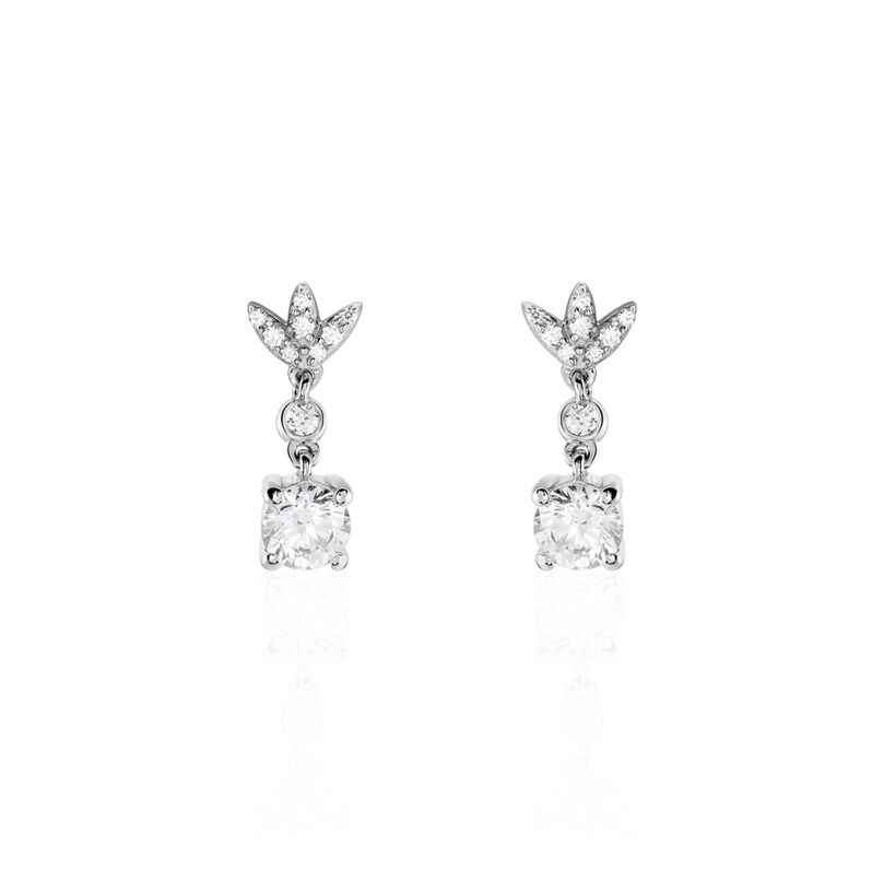 Damen Ohrringe Lang Weißgold 375 Zirkonia Blume Emilia  - Ohrringe mit Stein Damen | OROVIVO