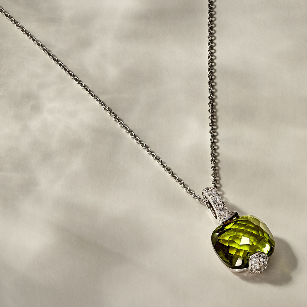 GREEN Damen Collier Silber 925 Glas Gr&uuml;n Viereck