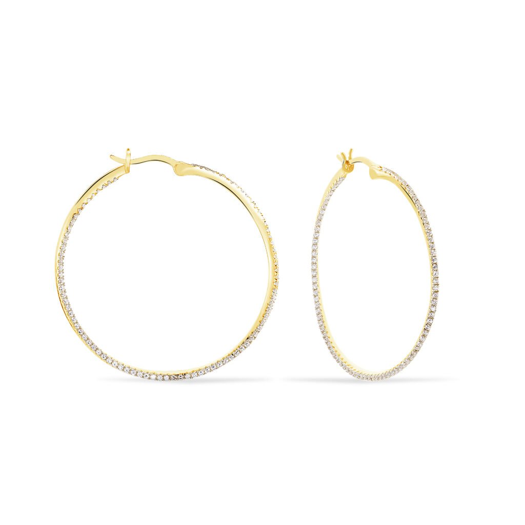 RAJANA Damen Creolen Silber vergoldet 925 Zirkonia Weiß 1,76 ct Oval B 2,11 mm, Creolen mit Stein