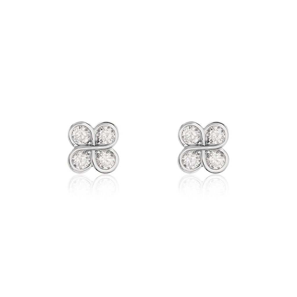 KAIYA Damen Ohrstecker Silber 925 Zirkonia Weiß 1,41 ct Talisman Kleeblatt, Ohrstecker mit Stein