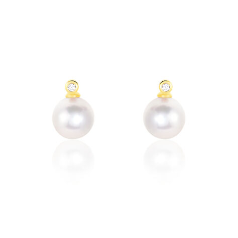 Damen Perlenohrringe Gold 585 Akoyaperle Diamant - Ohrstecker Damen | OROVIVO