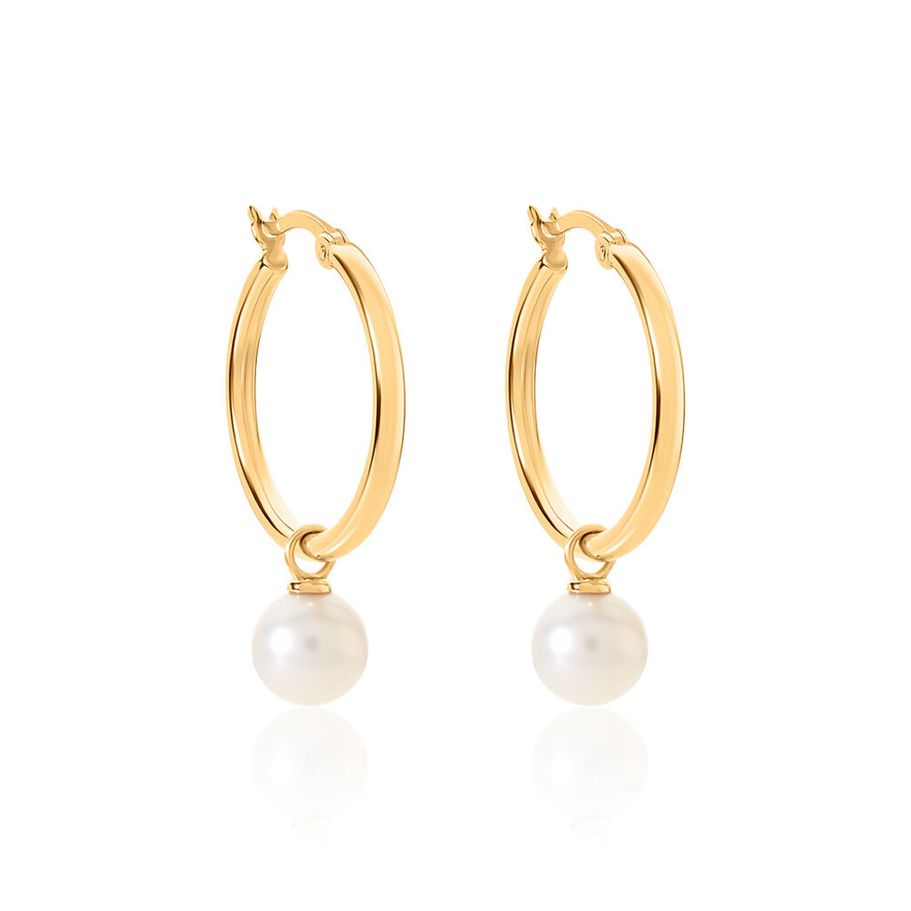 MANDY Damen Creolen Gold 375 (9 Karat) Zuchtperle Weiß, Creolen mit Stein