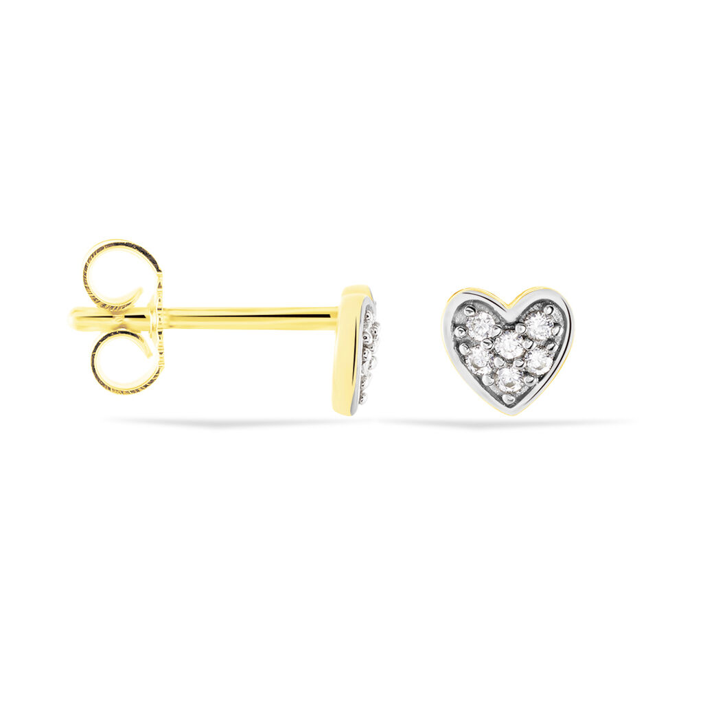 HERZ Kinder Ohrstecker Gold Bicolor 375 (9 Karat) Zirkonia Wei&szlig; Herz