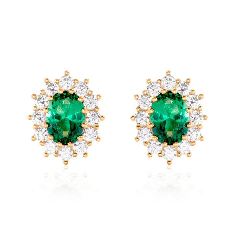 LACEY Damen Ohrstecker Vergoldet 750 Zirkonia Grün Oval - Ohrstecker Damen | OROVIVO