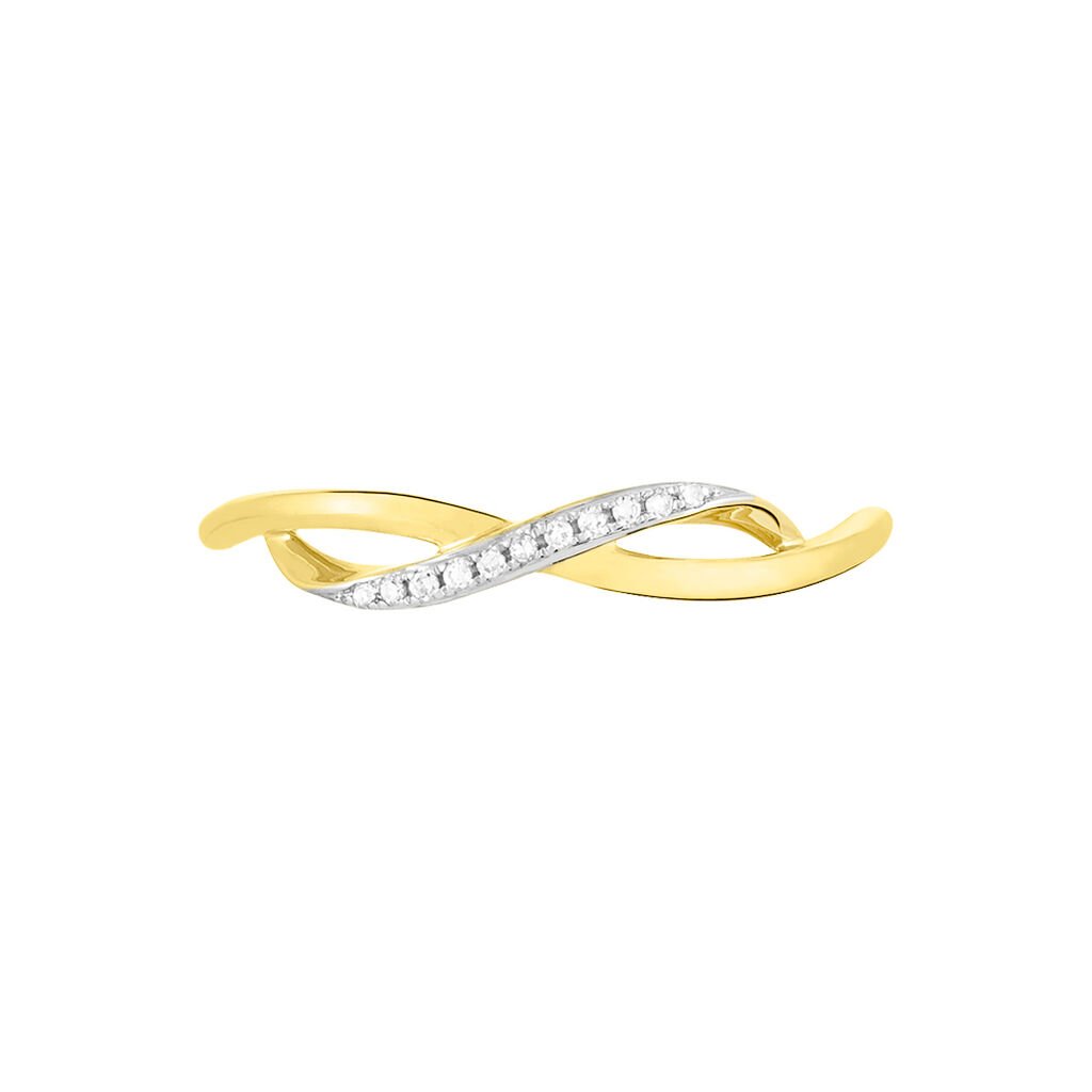 SMINA Damen Ring Gold 375 (9 Karat) Diamant Wei&szlig; 0,02 ct Welle