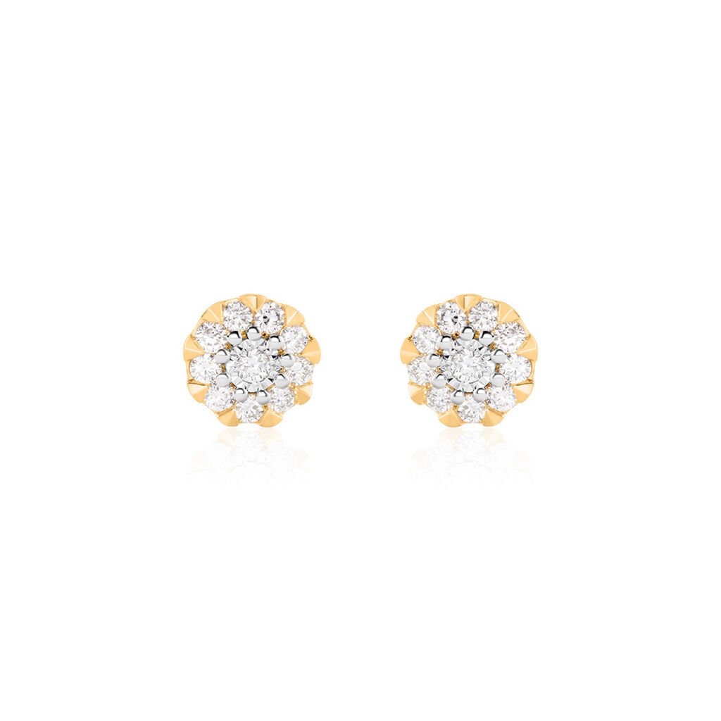 ALLYSON Damen Ohrstecker Gold Bicolor Gelb/Silber 585 (14 Karat) Diamant Weiß 0,03 ct Rosette, Ohrstecker mit Stein