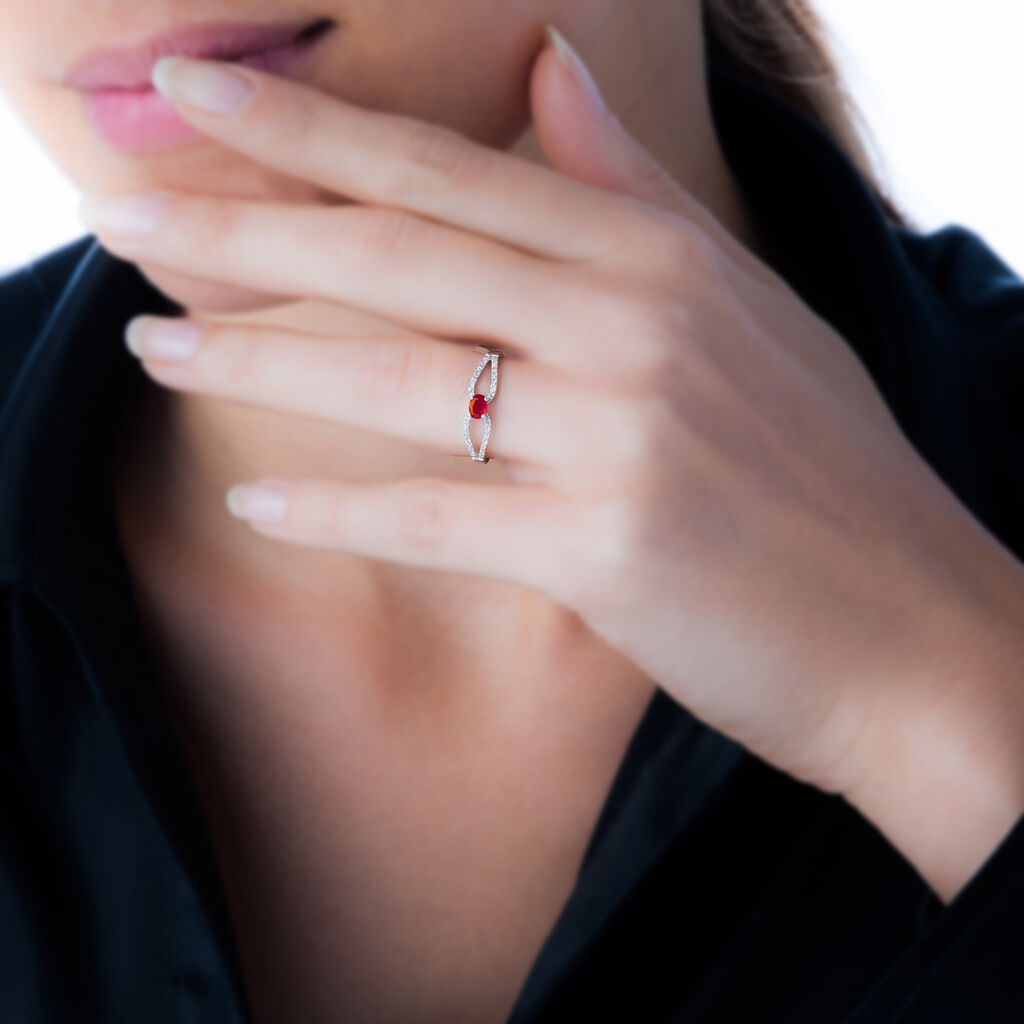 Bague Orlana Or Blanc Diamant Et Rubis - Spannringe Damen | OROVIVO