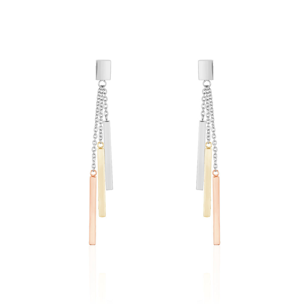 Damen Ohrstecker Lang Edelstahl Vergoldet Tricolor, Ohrringe Lang ohne Stein