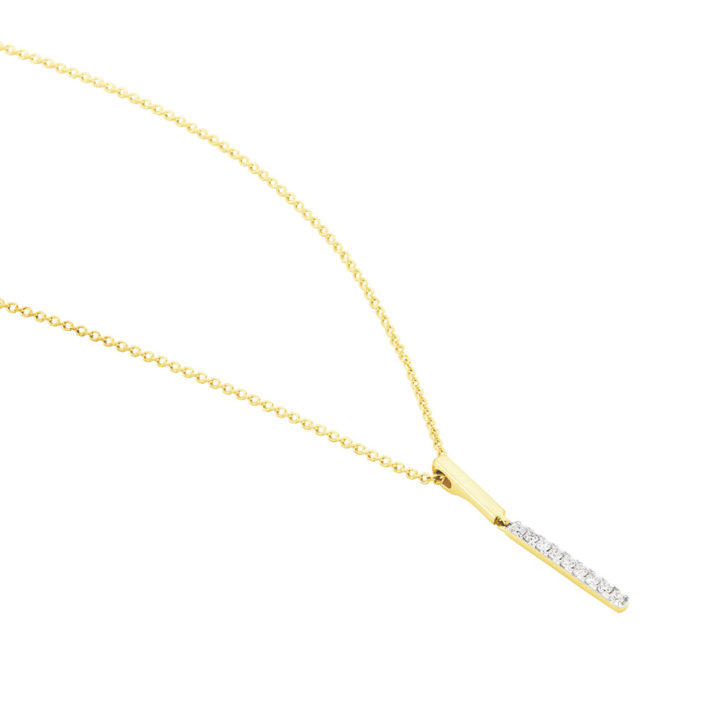 Damen Collier Gold Bicolor 375 Diamant 0,08ct Balken Line 2 - Halsketten Damen | OROVIVO