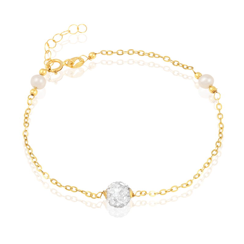 Bracelet Taini Or Jaune Strass Et Perle De Culture - Spannringe Damen | OROVIVO