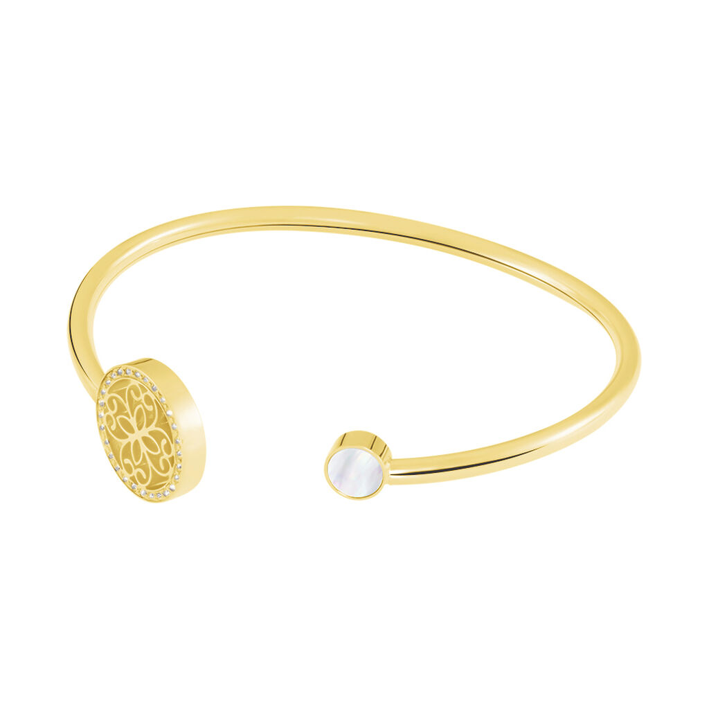 MITKA 1 Damen Armreif / Armspange Edelstahl vergoldet Kristall Wei&szlig; 0,08 ct Rosette