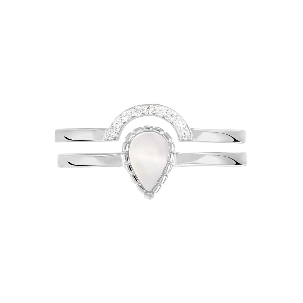 Damen Ring Wei&szlig;gold 375 (9 Karat) Perlmutt Perlmutt 0,7 ct Tropfen