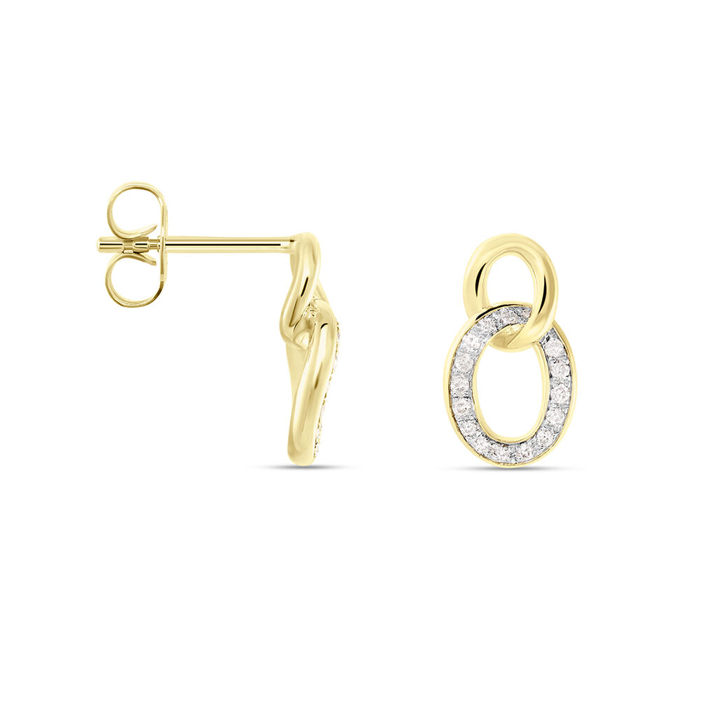 PANY Damen Ohrstecker Gold Bicolor Gelb/Silber 375 (9 Karat) Diamant Wei&szlig; 0,06 ct Oval