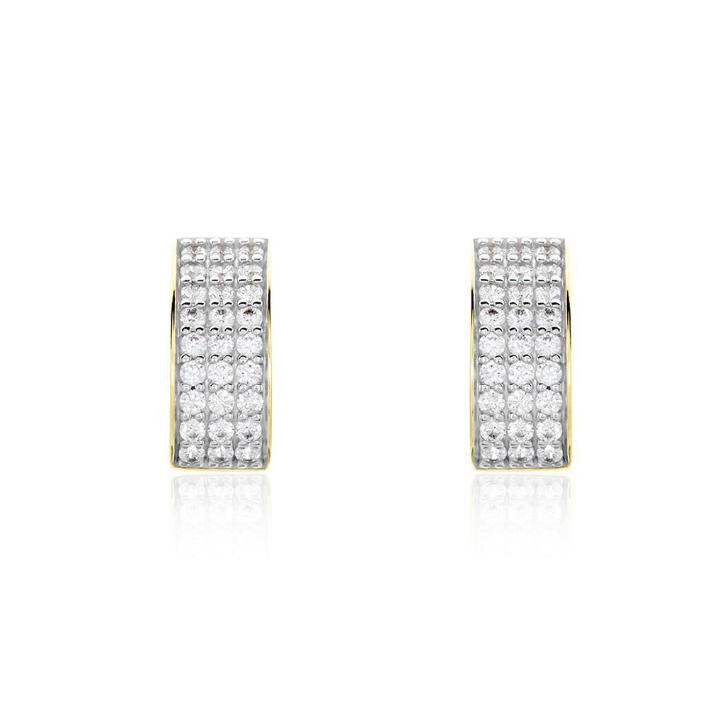 Damen Creolen Gold 375 (9 Karat) Zirkonia Wei&szlig; Rechteckig