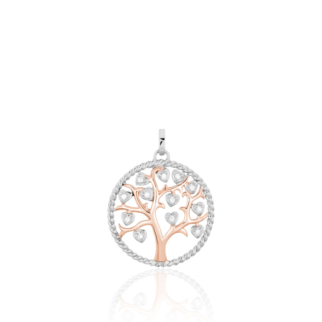 SVALA LEBENSBAUM 2 Damen Anhänger Silber Bicolor Silber/Roségold 925 Zirkonia Weiß Baum, Anhänger mit Stein