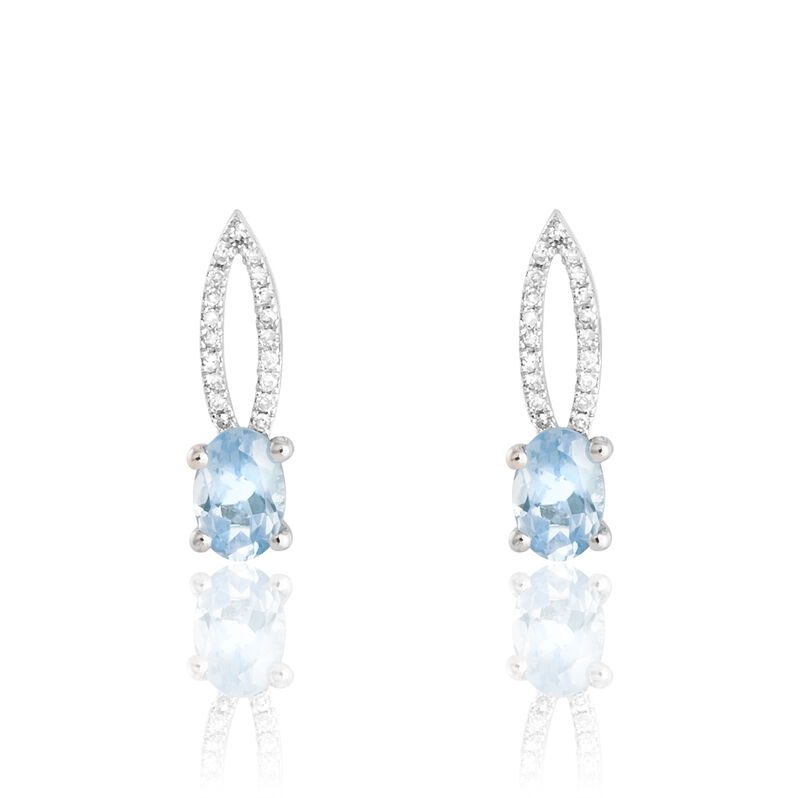 Boucles D'oreilles Puces Or Blanc Topaze Et Diamant - Spannringe Damen | OROVIVO