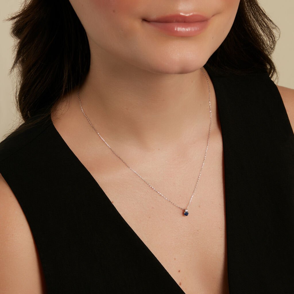 ELISABETH Damen Collier Wei&szlig;gold 585 (14 Karat) Saphir Blau 0,27 ct