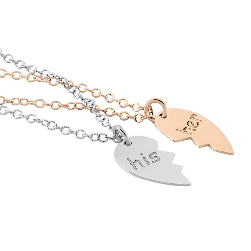 Damen Collier Silber Bicolor 925 Herz B 1,5 mm