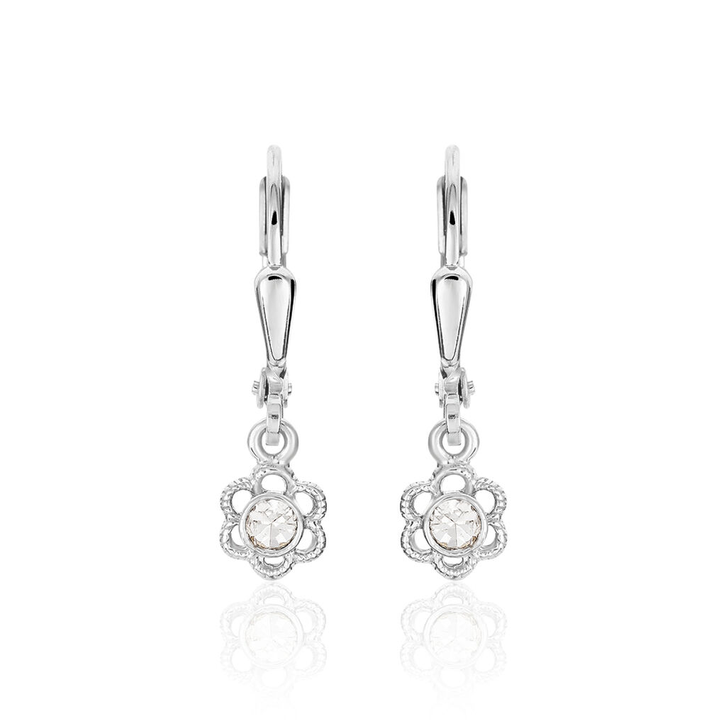Kinder Ohrringe Lang Silber 925 Strass Wei&szlig; Blume
