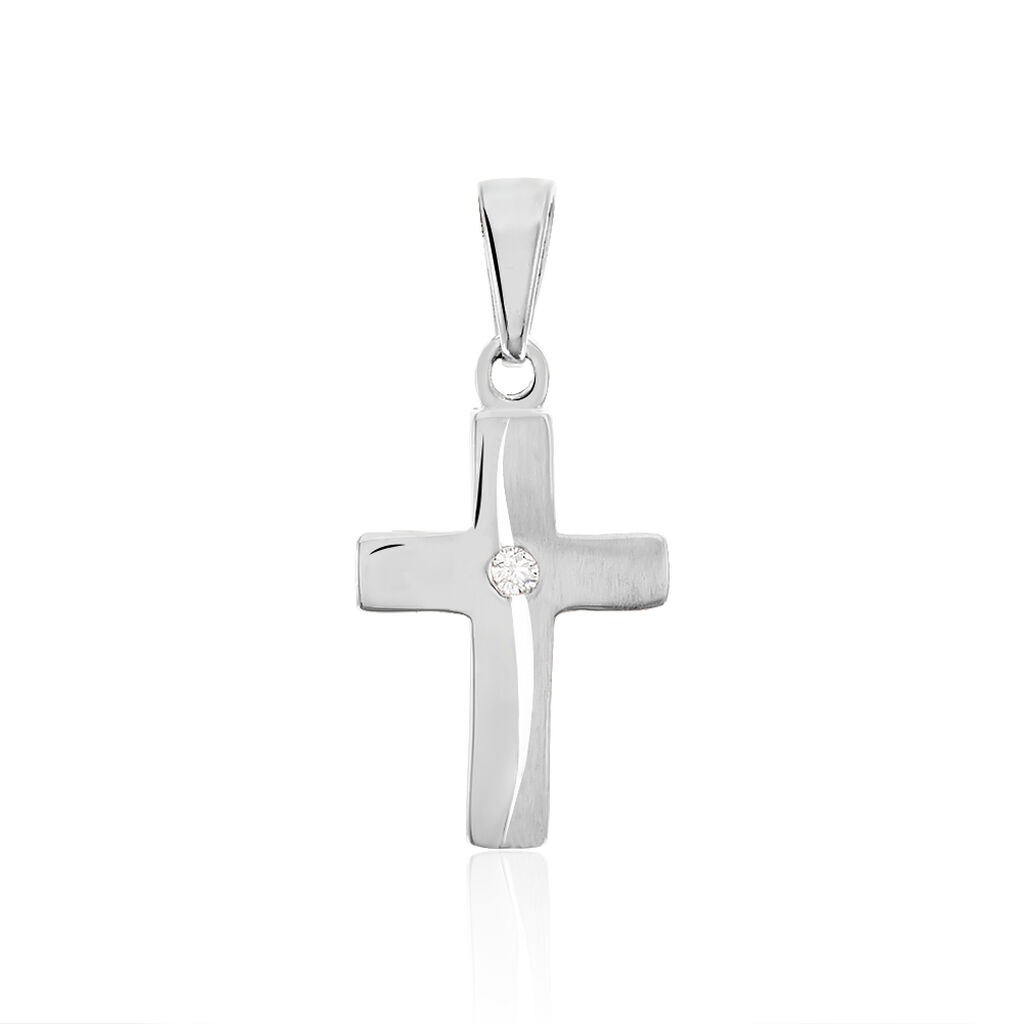 Thumbnail - DANIELA KREUZ 2 Damen Anhänger Silber 925 Zirkonia Weiß Religiöses Kreuz, Anhänger mit Stein