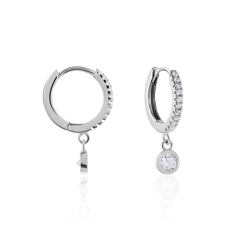 HOOPY Damen Creolen Silber 925 Zirkonia Wei&szlig; 0,1 ct Kreis - Creolen Damen | OROVIVO