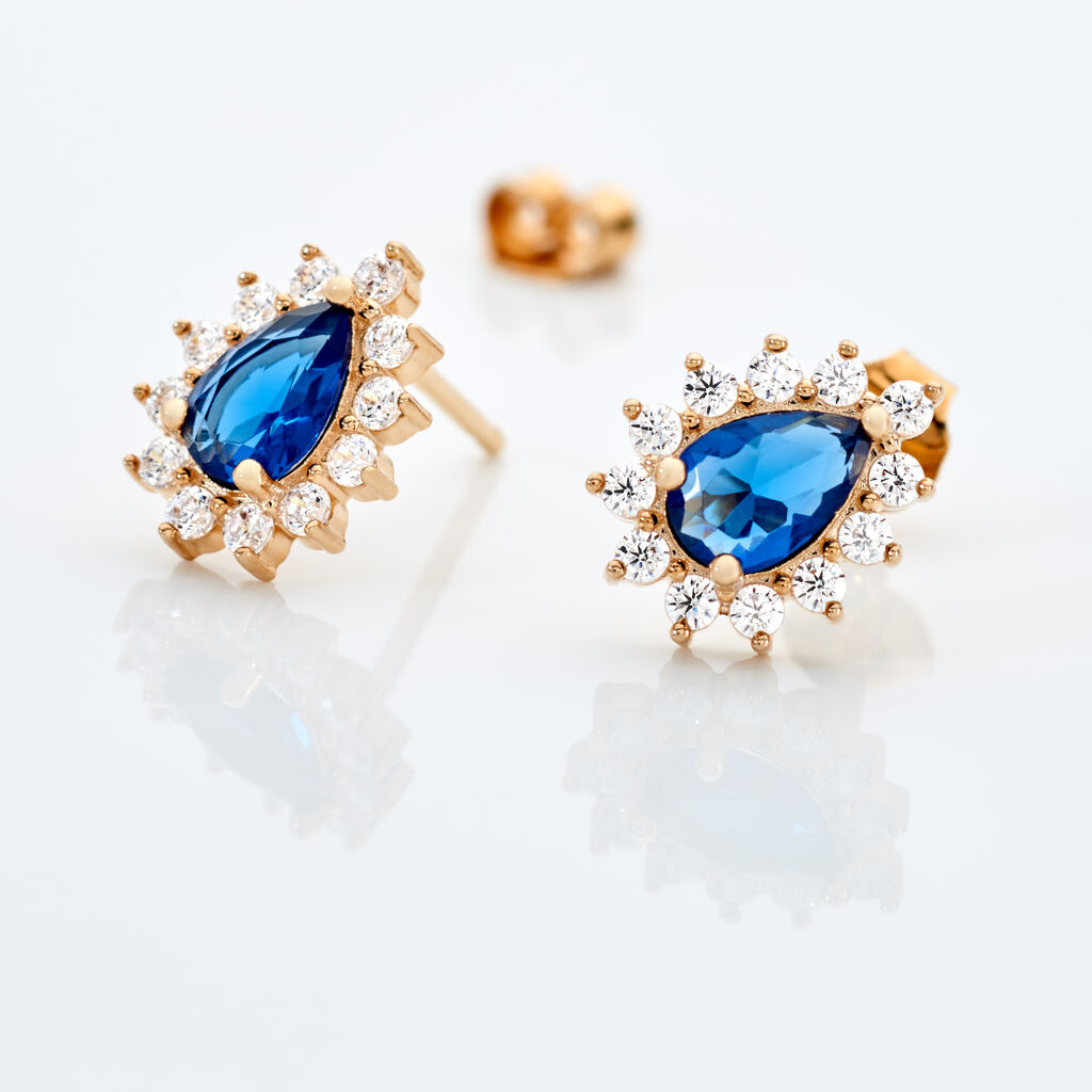 GENEVIEVE Damen Ohrstecker Vergoldet Zirkonia Blau Tropfen
