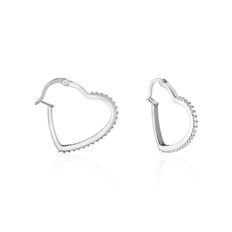 LEANNA Damen Creolen Silber 925 Zirkonia Wei&szlig; 0,75 ct Herz - Creolen Damen | OROVIVO