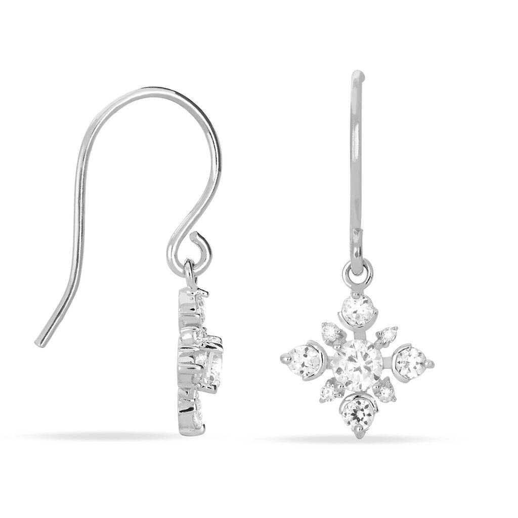 FLOKY Damen Ohrringe Lang Silber Silber 925 Zirkonia Wei&szlig; Schneeflocke