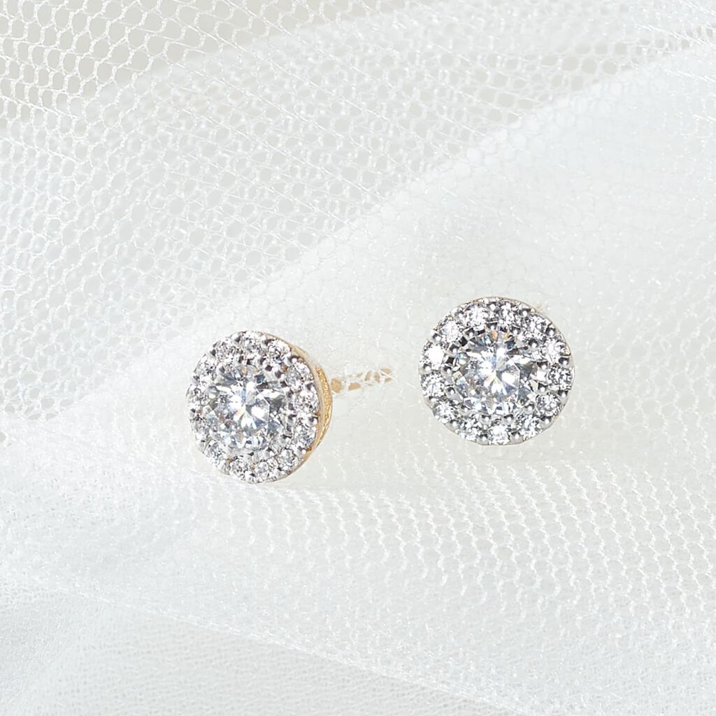 Damen Ohrstecker Gold Bicolor 375 (9 Karat) Zirkonia Weiß - Ohrstecker Damen | OROVIVO