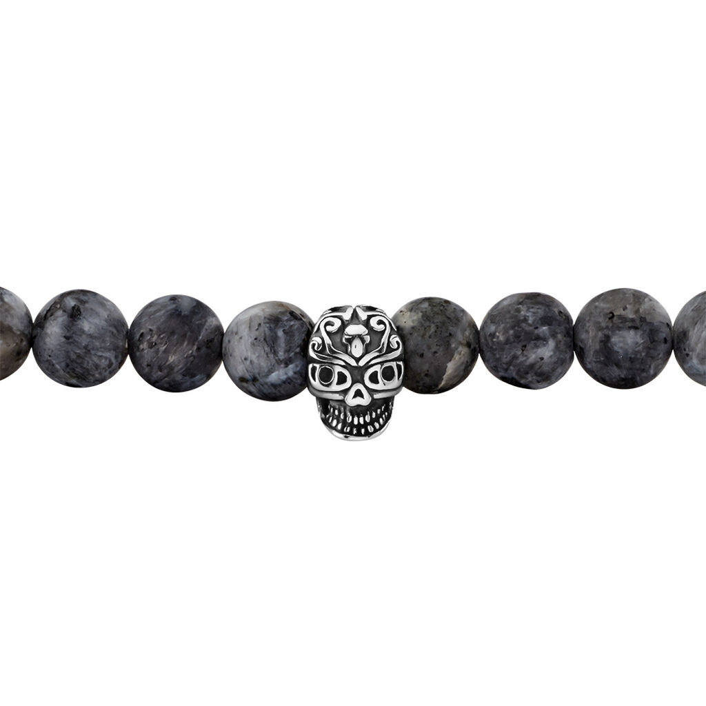 Herrenarmband Edelstahl Grau Schwarzer Labradorit - Kugelarmbänder Herren | OROVIVO