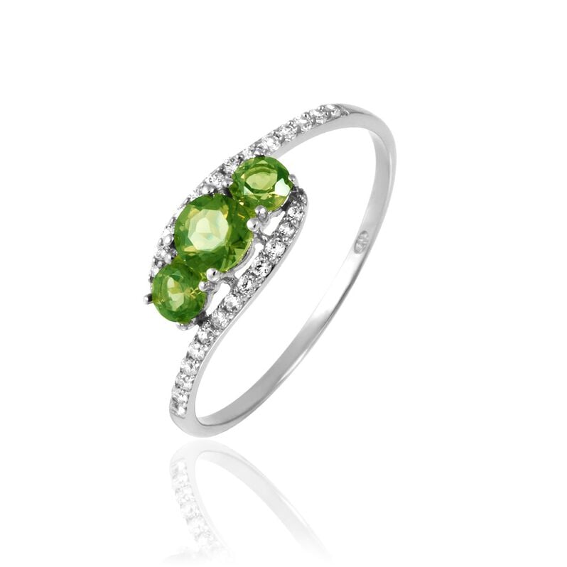 Bague Chloe Or Blanc Péridot Et Oxyde De Zirconium - Spannringe Damen | OROVIVO