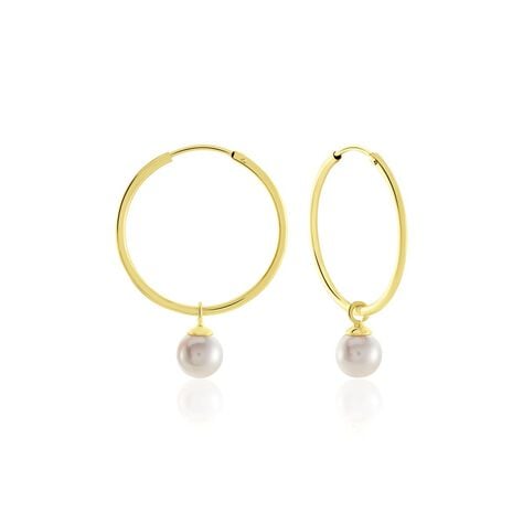 MANDY Damen Creolen Gold 585 (14 Karat) Zuchtperle Wei&szlig; - Creolen Damen | OROVIVO