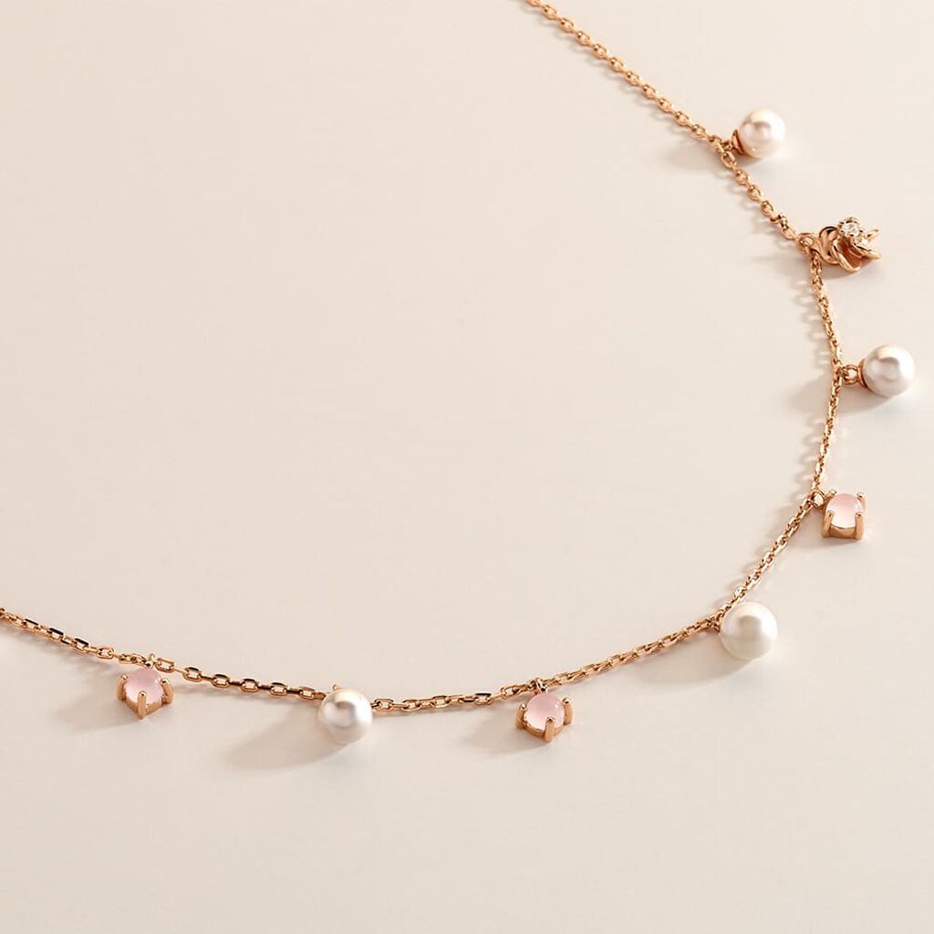 BRITTA 2 Damen Collier Silber rosevergoldet 925 Synthetische Perle Perlmutt