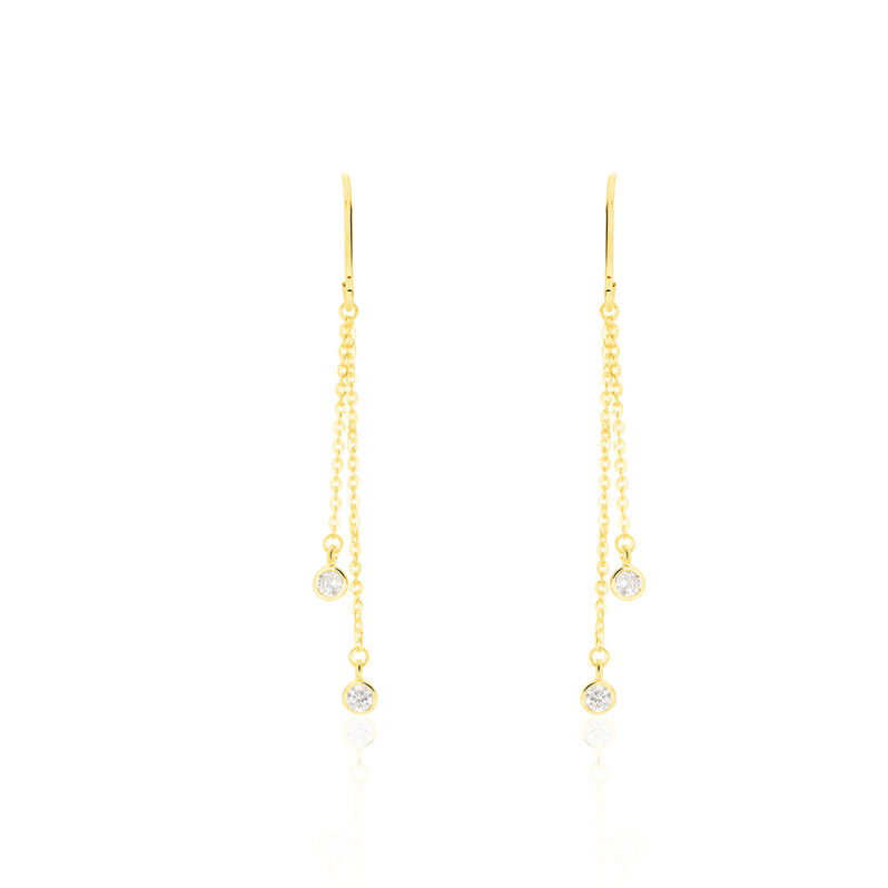 Damen Ohrringe Lang Gold 375 (9 Karat) Zirkonia Wei&szlig; Ball - Ohrh&auml;nger Damen | OROVIVO