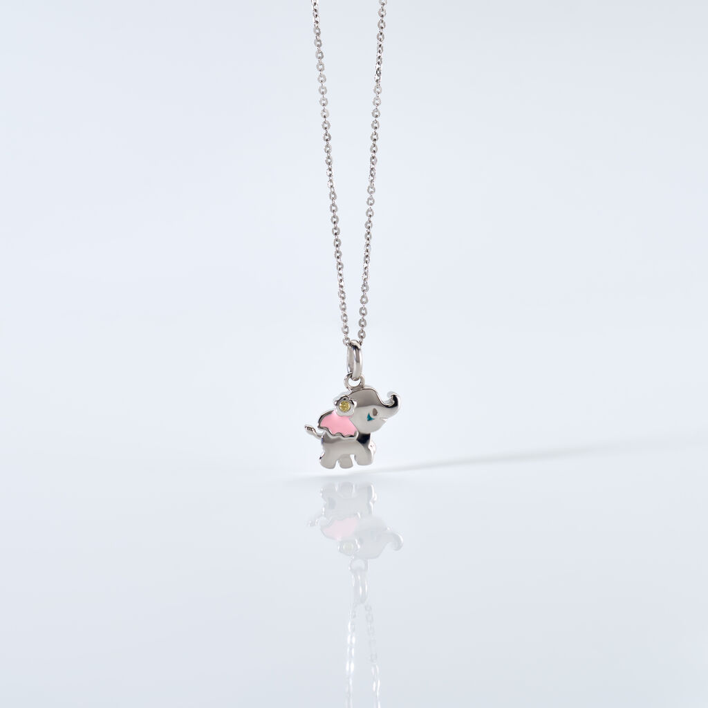 ELEFANT Kinder Collier Silber 925 Zirkonia Wei&szlig; Elefant