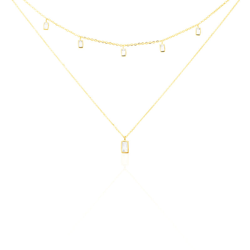 GINNA 2 Damen Collier Gold 375 (9 Karat) Zirkonia Wei&szlig; 1,32 ct Tropfen - Halsketten Damen | OROVIVO