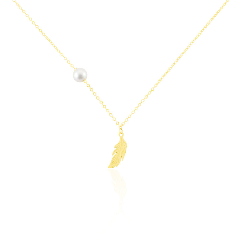 Collier Or Jaune India Plume Perle De Culture - Spannringe Damen | OROVIVO