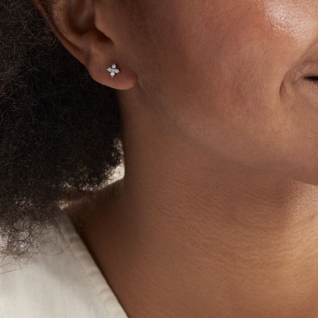 Boucles D'oreilles Puces Winter Flower Or Blanc Oxyde De Zirconium - Spannringe Damen | OROVIVO