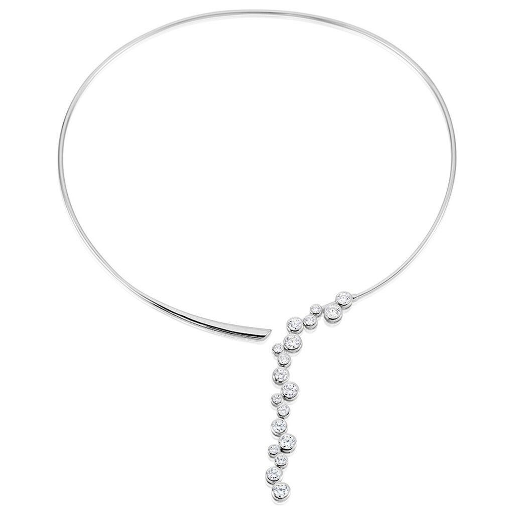 BUBA Damen Collier Silber 925 Zirkonia Weiß Welle, Halsreif mit Stein