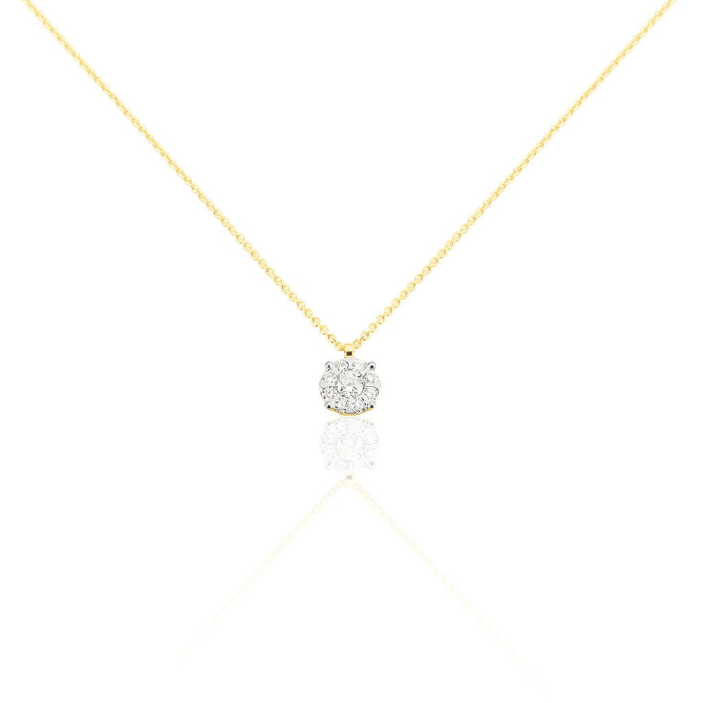 SOLO Damen Collier Gold Bicolor Gelb/Silber 585 (14 Karat) Diamant Wei&szlig; 0,12 ct Blume