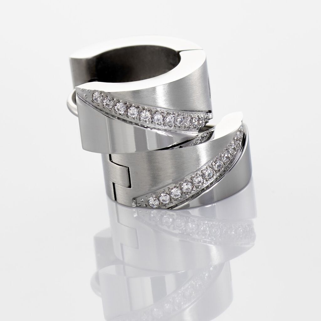 Damen Creolen Edelstahl Synthetischer Stein Wei&szlig; 0,11 ct B 6 mm