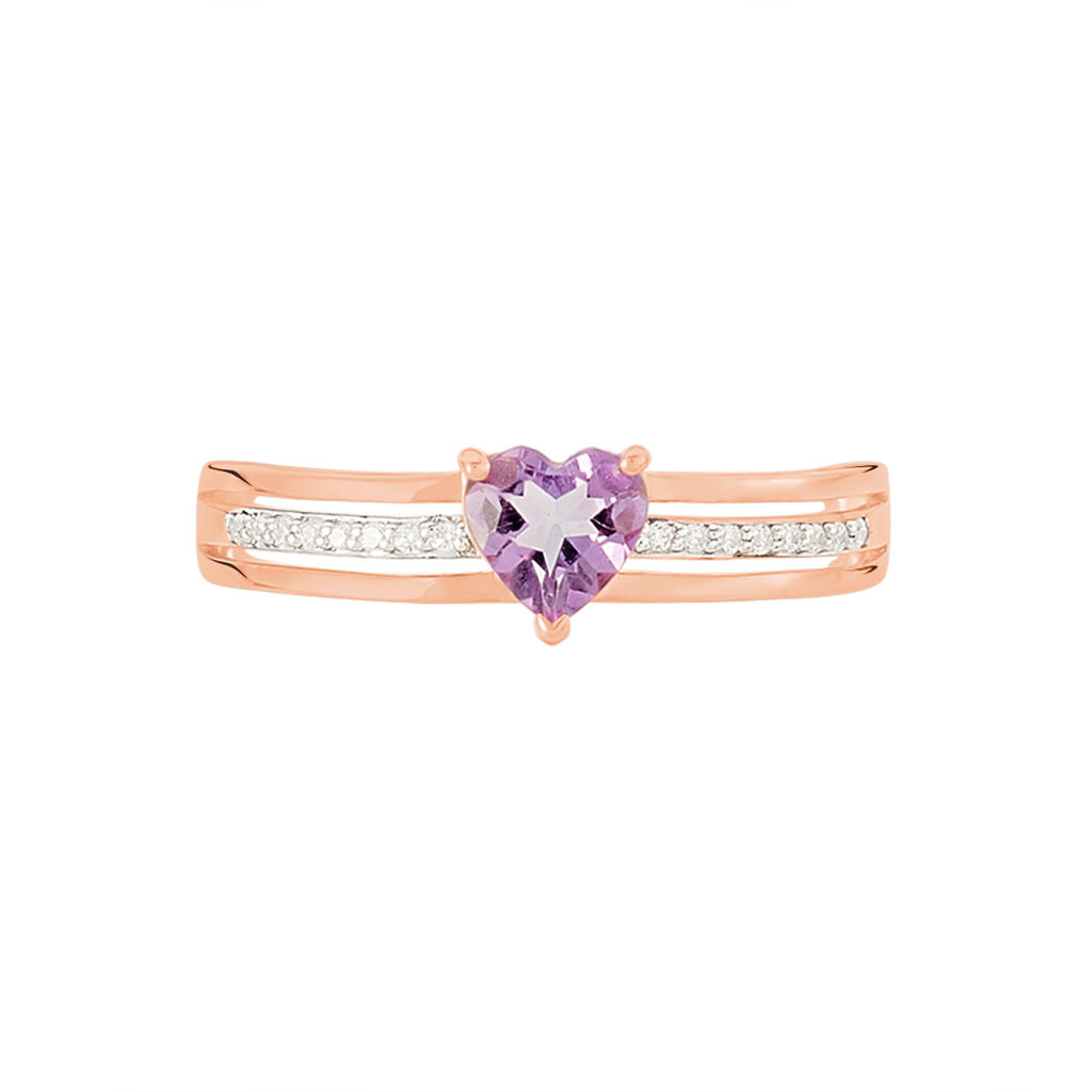 Bague Or Rose Chloe Cœur Amethyste - Spannringe Damen | OROVIVO
