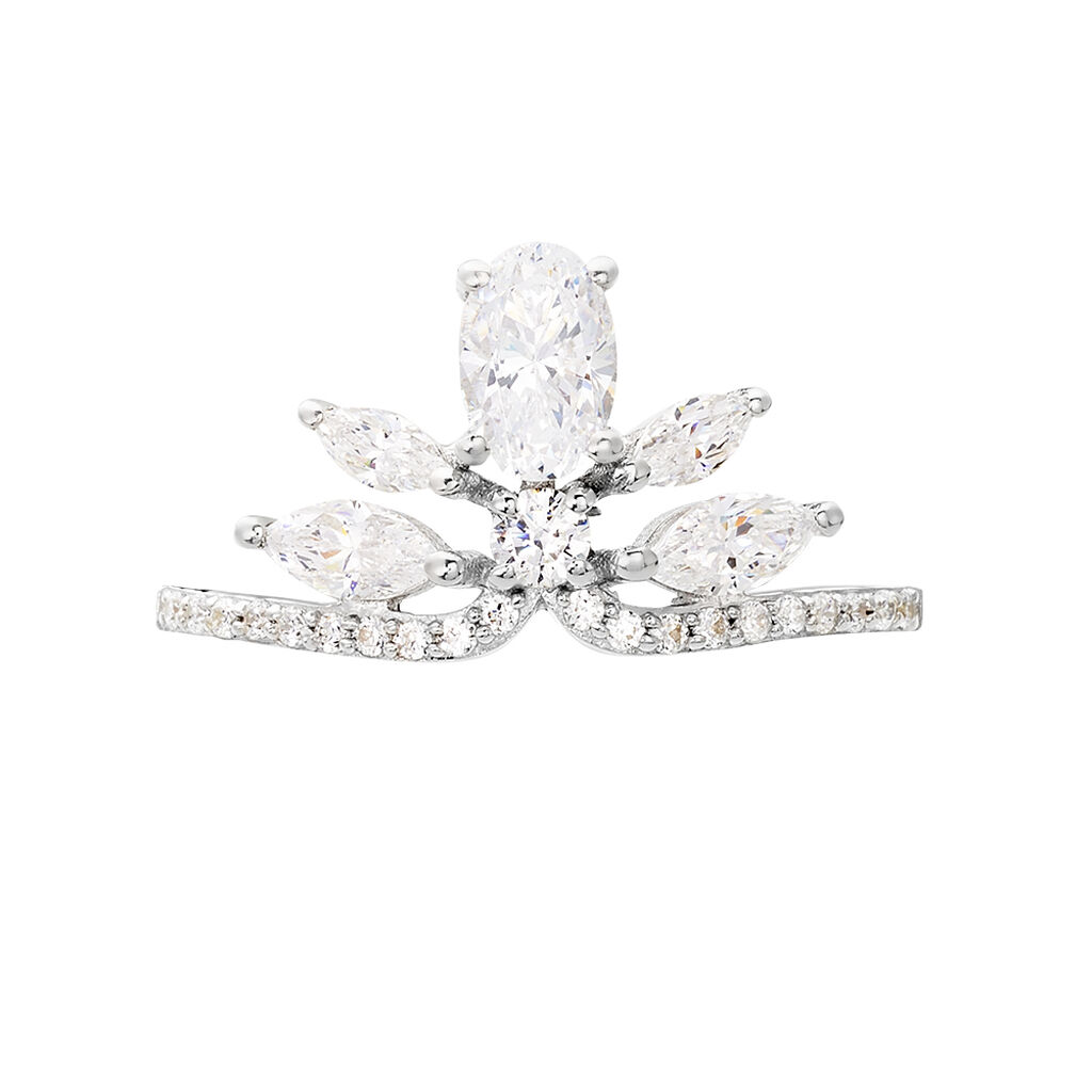 Damen Ring Wei&szlig;gold 375 (9 Karat) Zirkonia Wei&szlig; Blatt