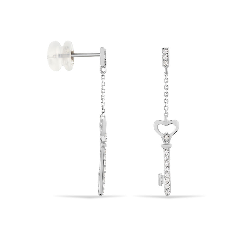 GRACE 2 Damen Ohrringe Lang Wei&szlig;gold 375 (9 Karat) Zirkonia Wei&szlig; Schl&uuml;ssel