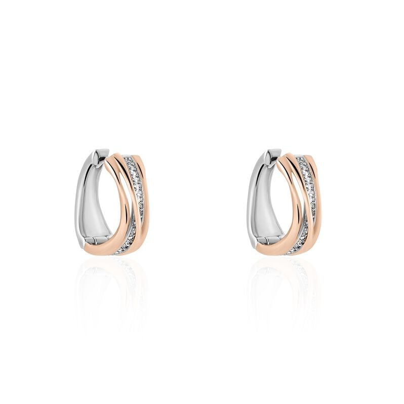 MERY Damen Creolen Silber Bicolor Silber/Ros&eacute;gold 925 Zirkonia Wei&szlig; 0,32 ct - Creolen Damen | OROVIVO