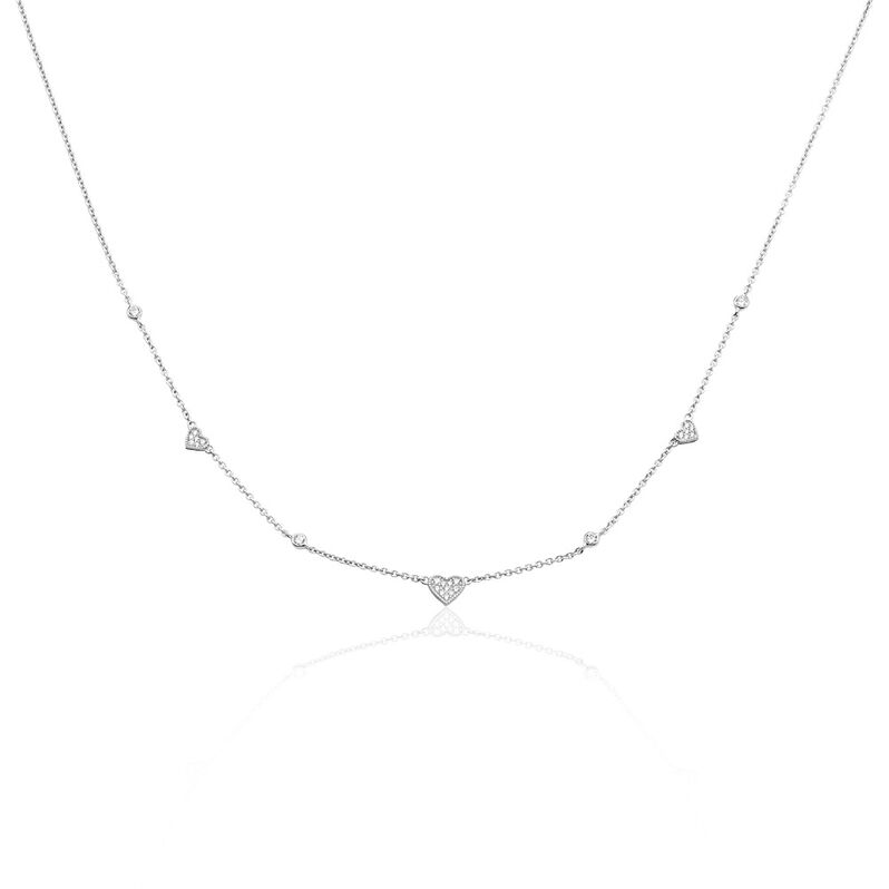 LUBOV Damen Collier Silber 925 Zirkonia Wei&szlig; 0,28 ct Herz B 2,5 mm - Halsketten Damen | OROVIVO