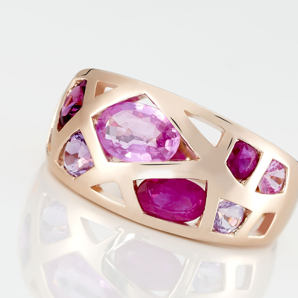 Bague Mosaique Or Rose Amethyste Et Rhodolite Et Saphir - Spannringe Damen | OROVIVO
