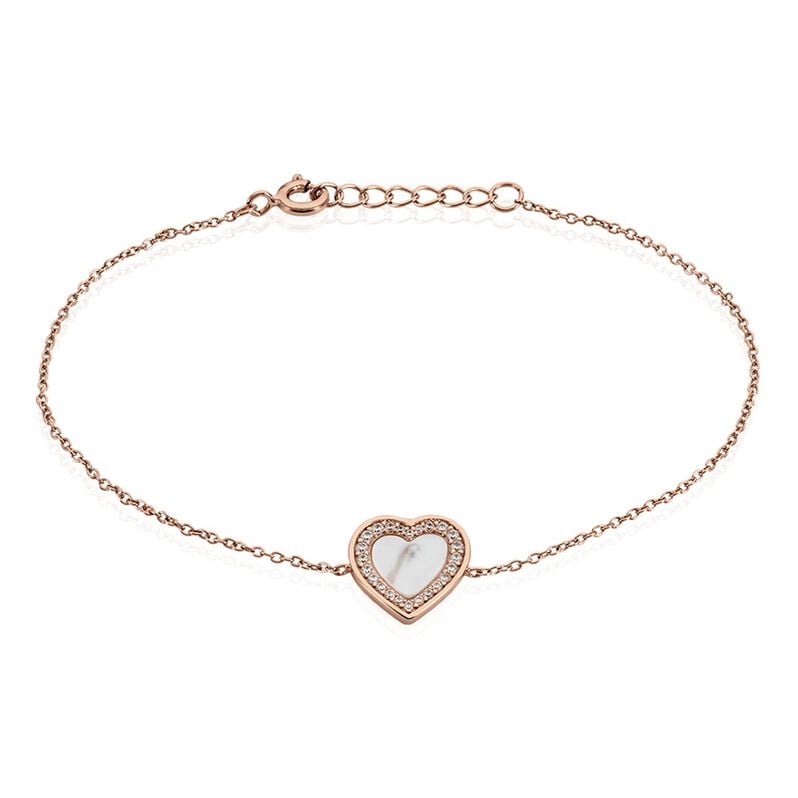 DIANNA Damen Armband Silber rosevergoldet 925 Perlmutt Rosa Perlmutt Herz - Armb&auml;nder mit Anh&auml;nger Damen | OROVIVO
