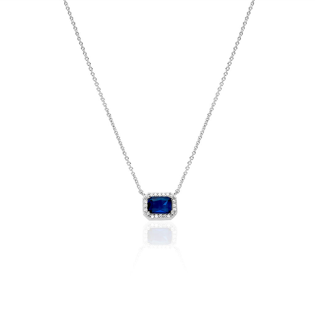 VELOURA Damen Collier Silber 925 Glas Blau 0,13 ct Rechteckig, Collier mit Stein